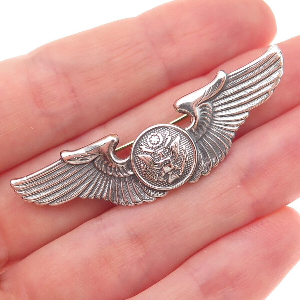 925 Sterling Silver Antique WWII US Army Air Forces Aircrew Member Pin Brooch